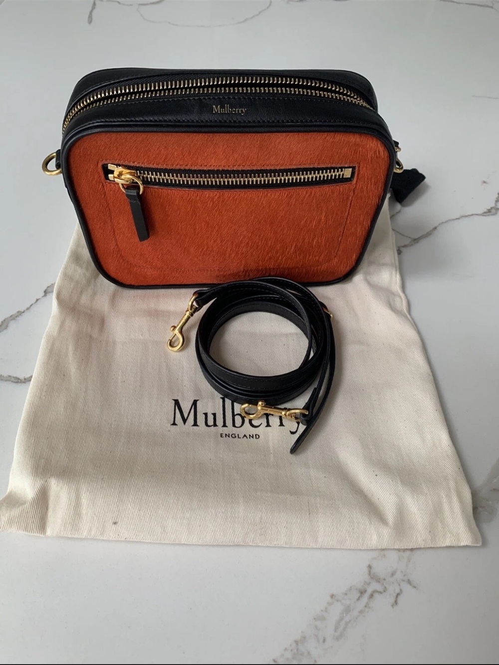 Mulberry Black and Orange Crossbody Camera Bag